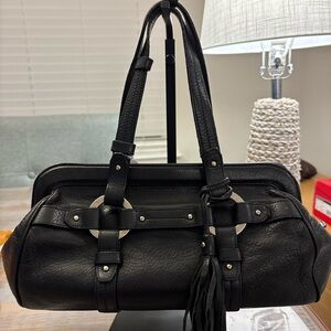 Bally Black Leather Bag with Silver Plaque